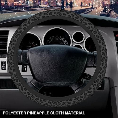 KARREAL Leopard Print Steering Wheel Cover & Coasters, Black, 14.5-15 Inch, Car, SUVs, Trucks thumbnail 3