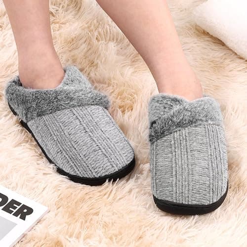 Slippers for Women Fuzzy House Slip on Indoor Outdoor Bedroom Furry Fleece Lined Ladies Comfy Memory Foam Female Home Shoes Anti-Skid Rubber Hard Sole thumbnail 2