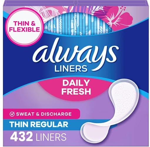 Always Daily Fresh Thin Liners, Regular Absorbency, Unscented Panty Liners, 432 Count (2 Packs of 216) - Image 1