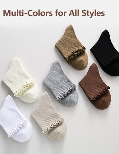 ANDERE ARTE Women’s Viscose from Bamboo Ruffle Ankle Socks, Soft Breathable Lettuce Edge Crew Socks,Cute Frilly Quarter Sock thumbnail 6