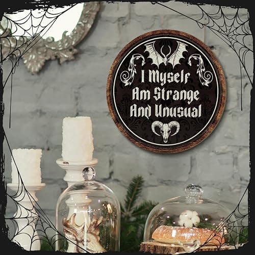 Putuo Decor Gothic Bedroom Decor Wood Witchy Wall Decor - I Myself Am Strange And Unusual Plaque - Antique Academia Wall Art Creepy Bat Wall Art Prints Scary Picture Witch Decoration For Bedroom thumbnail 6