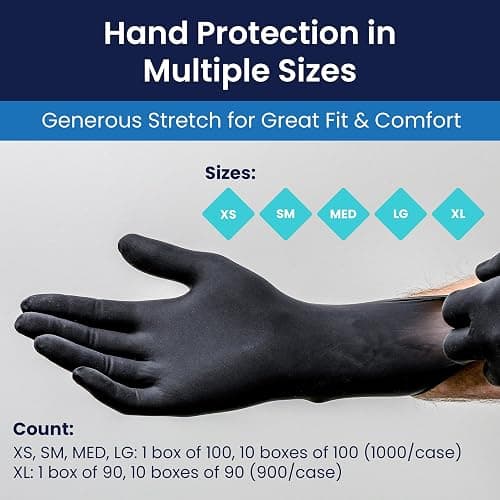 Adenna PHM915 Phantom 6 mil Powder-Free Latex Gloves, Medical Grade, Black, Medium, Box of 100 thumbnail 5