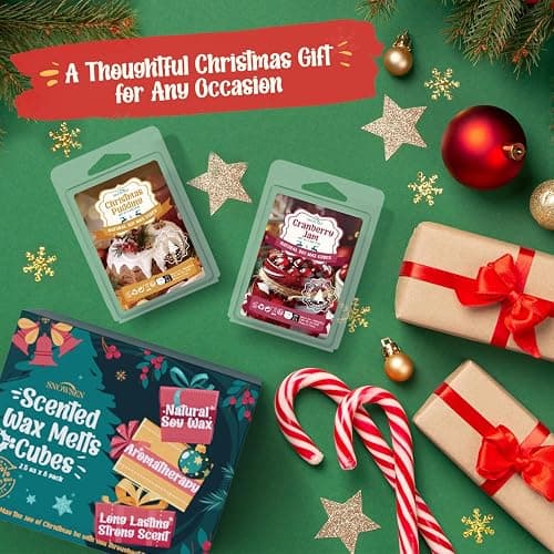 Christmas Wax Melts Wax Cubes, SNOWSEN Strong Winter Fragrance Soy Wax Cubes for Wax Warmer,Scented Wax Melts Gift Set, Apple Cinnamon, Gingerbread, Christmas Pudding and More, Wax Melts Tarts -8 Pack thumbnail 2