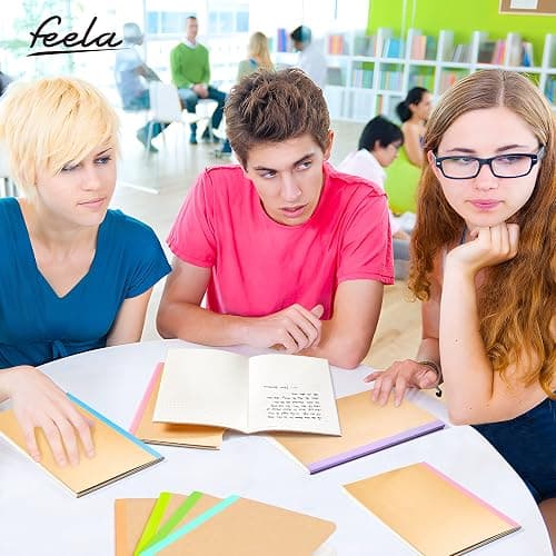 16 Pack Kraft Notebooks A5, Feela 60 Pages Lined Notepad Journal Bulk, Soft Brown Cover Multipack Notebooks for Students Travelers Writing Plans, Memos Office School Supplies, 14X21cm, 8 Pastel Colour thumbnail 7