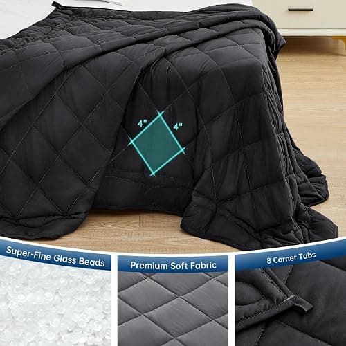 OMYSTYLE Weighted Blanket for Adults (30lbs, 88''x104'') - King Size Heavy Throw Blanket, Breathable and Cooling Microfiber Material with Premium Glass Bead for All Season Use, Machine Washable, Black thumbnail 4