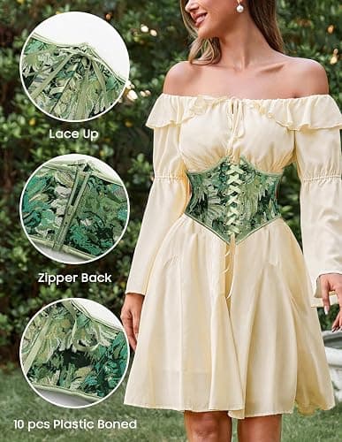 Scarlet Darkness Corset Belt for Women Floral Lace Up Underbust Corset | Floral Lace‑Up, Back Zip, Plastic Boning, Renaissance Fairs, Medieval, Pirate, Themed Parties, Halloween thumbnail 4