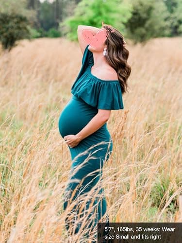 Glampunch Womens Off Shoulder Maternity Dress Ruffles Elegant Slim Gowns Fit Maxi Photography Dress thumbnail 4