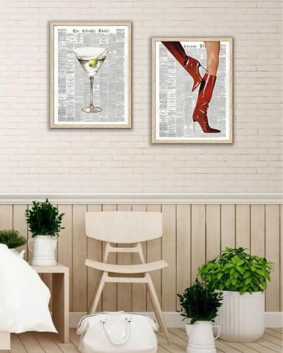 EcoHest UnFramed Trendy Newspaper Red Boots Wall Art, 12x16 in OAK Wood Fashion Icon Canvas Wall Art, Magazine Home Decor, Beige Logs Retro Set of 1 for Bedroom Living Room thumbnail 5
