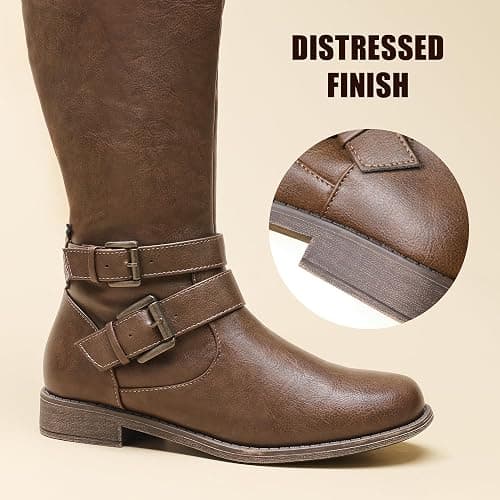 JustFab Womens Knee High Boots Faux Leather Brown Riding Boots Knee High Boots for Women Womens Low Heel Casual Boots for Women thumbnail 4