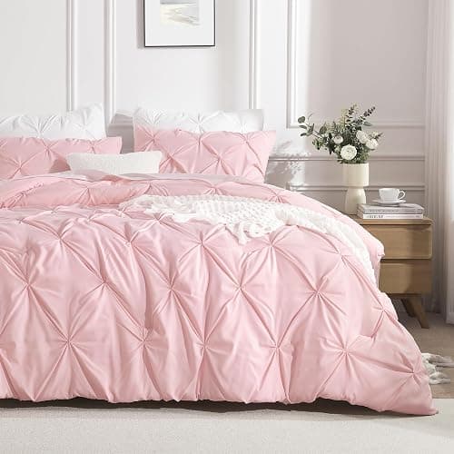 Andency Pink Full Size Comforter Set (79x90Inch), 3 Pieces Soft Lightweight Cute Pinch Pleat Comforter Set for Kids Girls Teens, All Season Western Warm Down Alternative Bed Set for Dorm Bedroom - Image 1