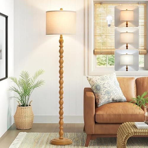 Luvkczc 62" Rustic Floor Lamp with Adjustable Color Temperatures, Retro Farmhouse Standing Lamp for Living Room, Bedroom, Corner, Dining Room - Rotary Switch Resin Floor Lamps for Home (Brown) - Image 1
