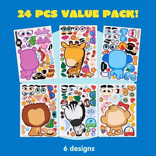 JOYIN 24PCS 9"x6" Make a face Stickers for Kids, Make Your Own Safari Animal Stickers, Jungle Party Favors Kids Crafts, Goodie Bags Stuffers, Classroom Rewards thumbnail 4