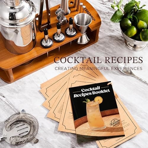 KITESSENSU Cocktail Shaker Set Bartender Kit with Stand | Bar Set Drink Mixer Set with All Essential Accessory Tools: Martini Shaker, Jigger, Strainer, Mixer Spoon, Muddler, Liquor Pourers |Silver thumbnail 7