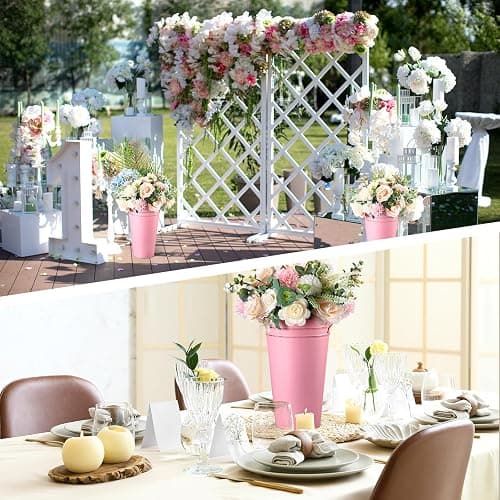 Irenare 12 Inch Vintage Galvanized Flower Bucket Metal Flower Vase Farmhouse French Bucket Planter Metal Floral Container for Party Table Centerpiece Weddings Home(Pink,6 Pcs) thumbnail 6