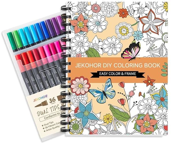 Adult Coloring Book Set,Spiral Bound Coloring Books for Adults Relaxation with 36 Colors Non-Toxic Markers, Anxiety Relief Gifts with 30 Patterns Included Mandala Animal Flowers - Image 1
