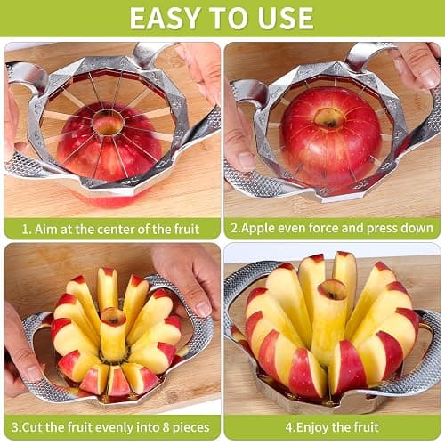 LIIGEMI Apple Slicer,12-Slices Stainless Steel Cutter，Heavy Duty Stainless Steel Apple Cutter and Divider， Anti-slip Handle，Gifts for Mom， Easy to Use. thumbnail 4