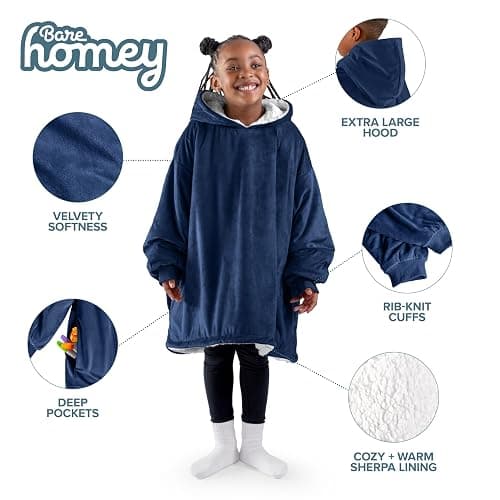 Bare Home Wearable Blanket Hoodie - Soft Plush Sherpa - Warm and Cozy - Oversized Wearable Blanket - Adult & Kid Sizes thumbnail 3