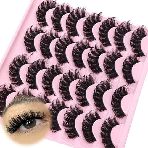 False Eyelashes Volume Russian Strip Lashes D-Curly Cat Eye Lashes Natural Fake Eyelashes Extension Handmade Soft Reusable 14 Pairs Wispy Lashes Pack - Image 1