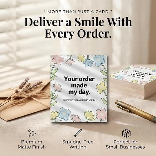 WTYONZEL 160Pcs Thank You Cards Small Business, Floral Design Packaging Supplies Your Order Made My Day for Business Owners, Shop, Online Retailers,3"x3.5" thumbnail 3