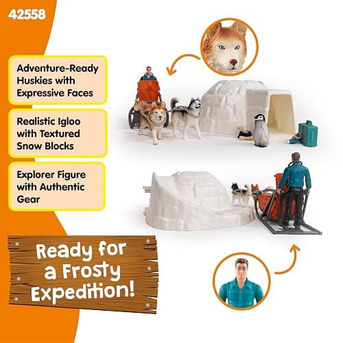Schleich Wild Life - 19PC Antarctic Expedition Playset with Penguin, Dog Figurines, Action Figure and Accessories - Actic Animal Imaginative Play Set for Kids Ages 3+ thumbnail 3