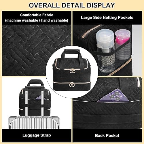 Veirdro Nail Polish Organizer Bag Holds 50 Bottles (15ml/0.5fl.oz)& Nail Lamp, Soft Velvet Nail Kit Storage Carrying Case with Shoulder Strap, Double Layer Nail Supplies Organizer Handbag Women Black thumbnail 5