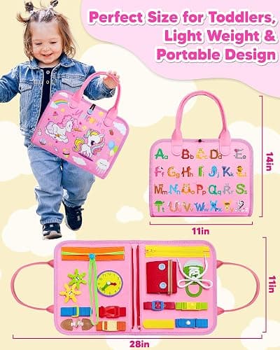 Exorany Busy Board Montessori Toys for Toddler Girl Birthday Gifts, Busy Book Sensory Learning Toys for Toddlers, Toddler Girl Airplane Car Travel Toy Educational Activities thumbnail 2