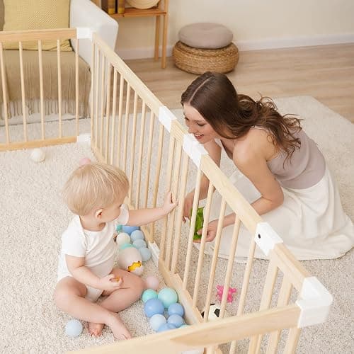 GGF Wooden Baby Playpen -63 * 47 * 24 in, Large Wood Gate Playpen for Babies and Toddlers, Baby Fence Play Yard with Door for Kids Activity Center thumbnail 5