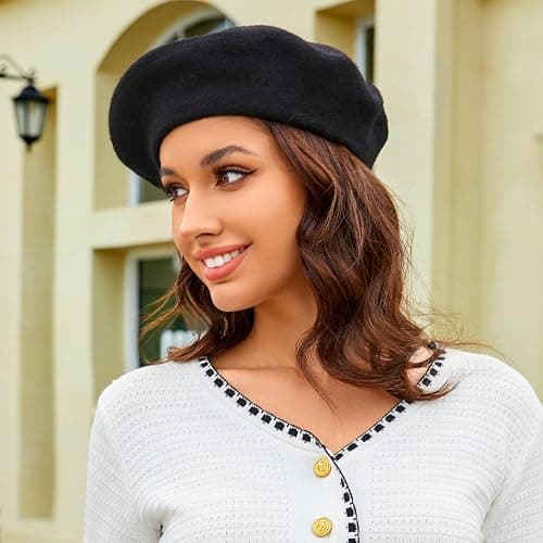 Wheebo Wool Beret Hat,Solid Color French Style Winter Warm Cap for Women Girls Lady thumbnail 4