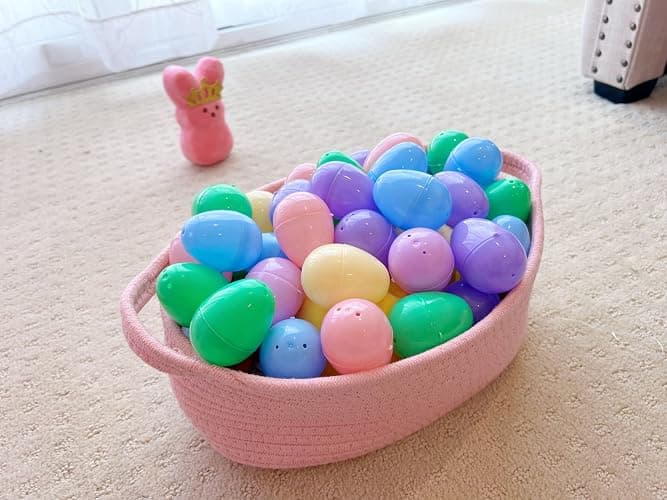 GiftExpress Pink Woven Easter Basket - 13" x 8" x 5" Cotton Rope Organizing Baskets for Baby Items or Cat & Dog Toys - Cute Soft Gift Storage Bin w/ Handles thumbnail 2