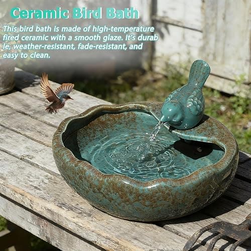Ceramic Solar Fountain Bird Bath with Battery Backup,Bird Bath for Outside,Bird Bath Bowl for Garden, Patio & Yard Decor,Working at Night for at Least 6 Hours (Bird). thumbnail 5