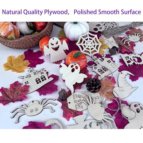60PCS Unfinished Blank Wooden Halloween Cutouts Craft for Kids | suit for Children's Painting DIY Room Decoration Gift Giving Surprise (Halloween) thumbnail 3