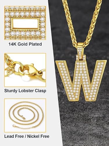 U7 Gold Initial Number Necklace for Men Women, 18K Gold/Silver Plated Diamond CZ Letter Pendant Necklace Big A-Z 0-9 Hip Hop Jersey, Customerized Letter Wheat Chain 22 Inch for Athletes Rappers thumbnail 5
