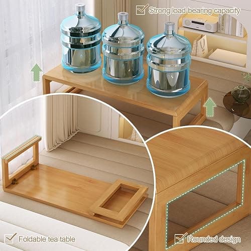 rzoizwko Japanese Floor Table Tea Table Low Coffee Table Bamboo Versatile Folding Design for Tatami Home,Office,Living Room (Original Wood Color, 47.24" Dx 19.68" W x11.8 H) thumbnail 3