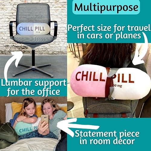 MRJ Products Chill Pill Pillow - Cervical Neck Pillow, Calming Corner Classroom Must Haves Bolster Throw Pillows, College Dorm, Boho Classroom Decor, Funny Lumbar Support, Home Office Preppy Stuff thumbnail 4