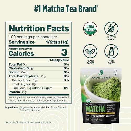 Jade Leaf Matcha Organic Premium Ceremonial Grade Matcha Green Tea Powder - Japanese - Culinary, Ingredient, Ceremonial Barista Teahouse, Latte, Collagen, 3.53 Ounce (Pack of 1), Culinary thumbnail 8