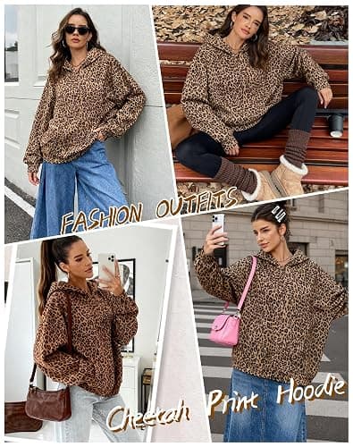 JTANIB Leopard Print Hoodie for Women Oversized Cheetah Print Hoodie 2000s Y2K Fleece Sweatshirt Pullover Long Sleeve Pocket thumbnail 7