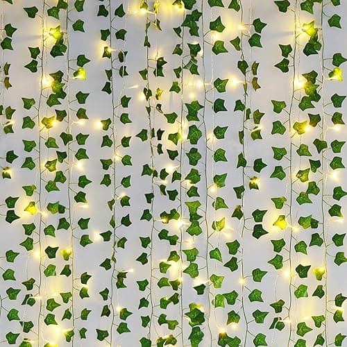 Freyalife Fake Vines for Room Decor(12 Pack 84 FT),with CE Certified 80 LED String Lights,Artificial Plant Ivy for Aesthetic Home Bedroom Wall Wedding Party Office Patio Indoor, Outdoor Garden Décor