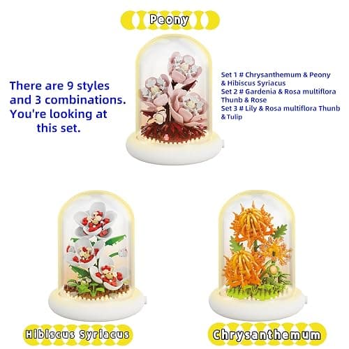 Kadablk Creative Botanical Micro Blocks with Light Set - 550PCS Artificial Chrysanthemum, Peony and Hibiscus, Perfect DIY Gift for Adults, Teens and Flower Lovers thumbnail 5