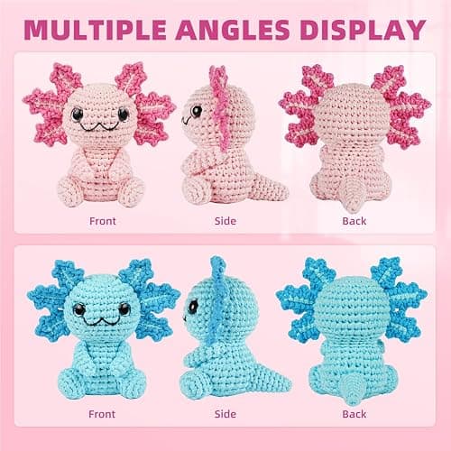 MOREJMTT Crochet Kit for Beginners, Crochet Animal Kits,Crocheting Kit for Starters with Step-by-Step Video Tutorials, Beginner Crochet Kits for Adults (2Pack Axolotl) thumbnail 7