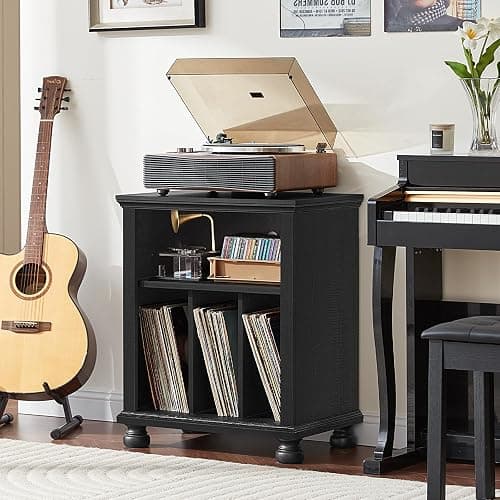 Joaxswe Record Player Stand with Vinyl Record Storage, 24" Wide Mid-Century Record Player Table Up to 200 Albums,Large Wood Turntable Stand Cabinet Dispaly Shelf for Living Room,Bedroom,Black thumbnail 7