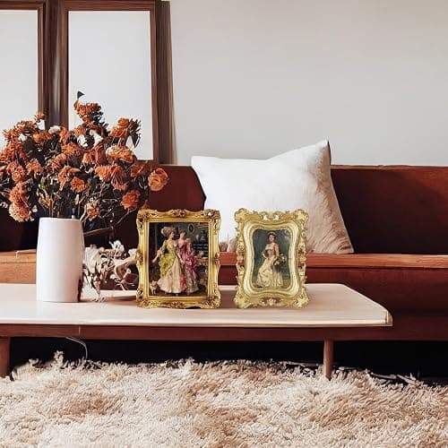 Thyle 3 Pcs Gold Vintage Picture Antique Resin Photo Frame Set Rectangle Ornate Antique Picture Frames for Art Tabletop Display Wall Hanging Home Decor(Gold) thumbnail 5