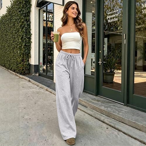 SHAOBGE Womens Wide Leg Sweatpants Y2K Low Rise Baggy Cute Pants | Drawstring Lounge Joggers with Pocket,Fall Fashion 2026,Cotton Sweat Pant,Loose Fit Casual Wear,Lightweight Travel Essential thumbnail 3