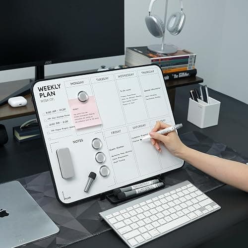 ⭐️Aroundesk Double Sided Weekly Dry Erase Board with Stand 16"x12", to-do List White Board Calendar Dry Erase, Desktop Whiteboard Calendar, Schedule Board, Message Board, Menu Board for Home Office thumbnail 2
