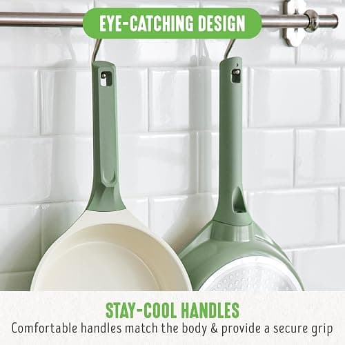 GreenLife 8 Piece Ceramic Nonstick Cookware Set, Induction Suitable Non Toxic PFAS-Free Pots & Pans, Dishwasher Safe, Cooking Set, Stock Pot, Saucepans & Frying Pans, Kitchen Cooking, Sage Green - 8 Piece Cookware Set - Sage Green thumbnail 6