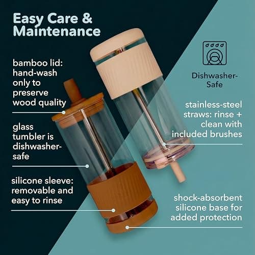 Pandaloo® Glass Cups With Lids and Straws -20 Fl Oz- Perfect Size Iced Coffee Cup - Smoothie Cup With Bamboo Lid and On the go Lid - Glass Tumbler With Straw (1 Count (Pack of 1), Lilac Rhapsody) thumbnail 7