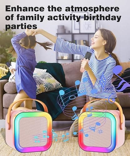 Mini Kids Karaoke Machine Toy Ages 3-12, 2 Wireless Mics Bluetooth Speaker | LED Party Lights, Voice Changer, Duets, BT 5.3, Rechargeable Portable, Christmas Birthday Gifts for Toddler Boys & Girls thumbnail 8