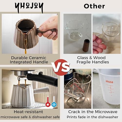 YHOJOY Espresso Cup, Ceramic Espresso Measuring Cup with Handle, Expresso Shots Cups with Spout, Espresso Accessories, 200ML/6 OZ, Dark Agate Red thumbnail 5