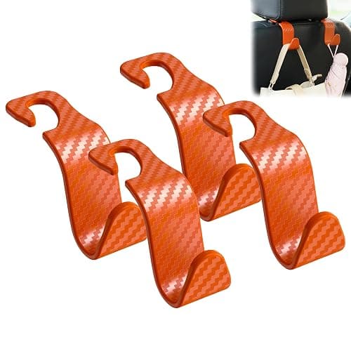 Amooca Car Seat Headrest Hook 4 Pack Hanger Universal Vehicle Car Storage Organizer for Handbag Purse Coat S Type Checkered Orange - Image 1