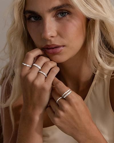 TOBENY Gold Engagement Rings for Women Non Tarnish Stackable Wedding Bands | Cubic Zirconia Sterling Silver Ring, Dainty Promise Love Eternity Stacking Thumb Ring Set, Gold Bridal Rings, Size 6 7 8 9 10 thumbnail 7