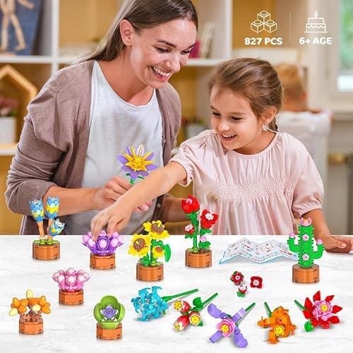24 Pack Flowers Party Favors for Kids Building Set - 827PCS Succulents 3.6MM Mini Building Blocks Toy for Easter Basket Stuffers, Classroom Prizes, Mother's Day Birthday Gift for Girl Boy Ages 6+ thumbnail 5